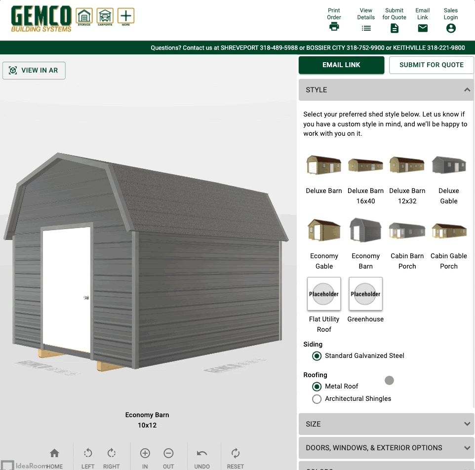3 choose the shed size